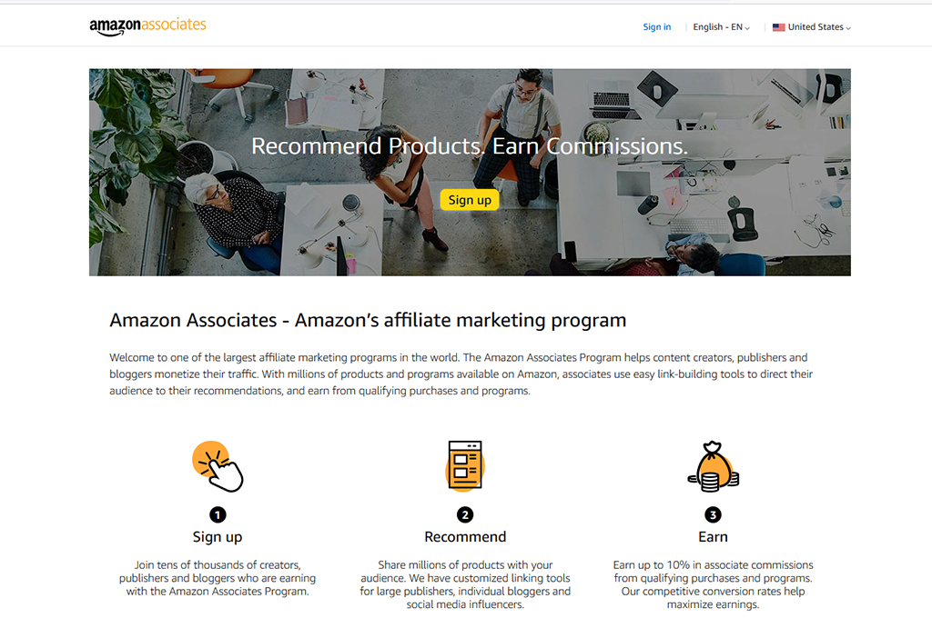 تصویر سایت Amazon associates در مقاله بهترین سایت های همکاری در فروش خارجی